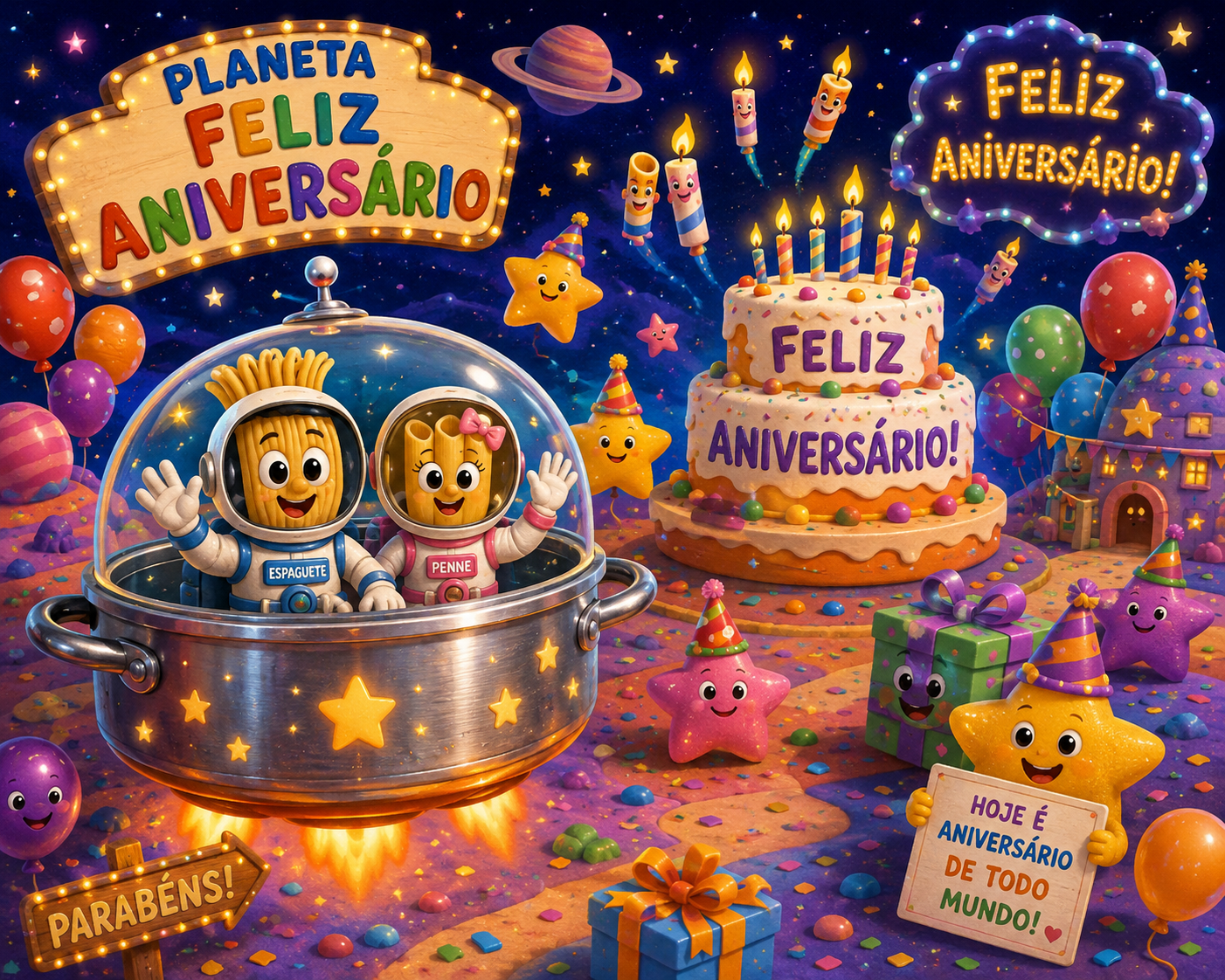 Ilustração de O Planeta Feliz Aniversário